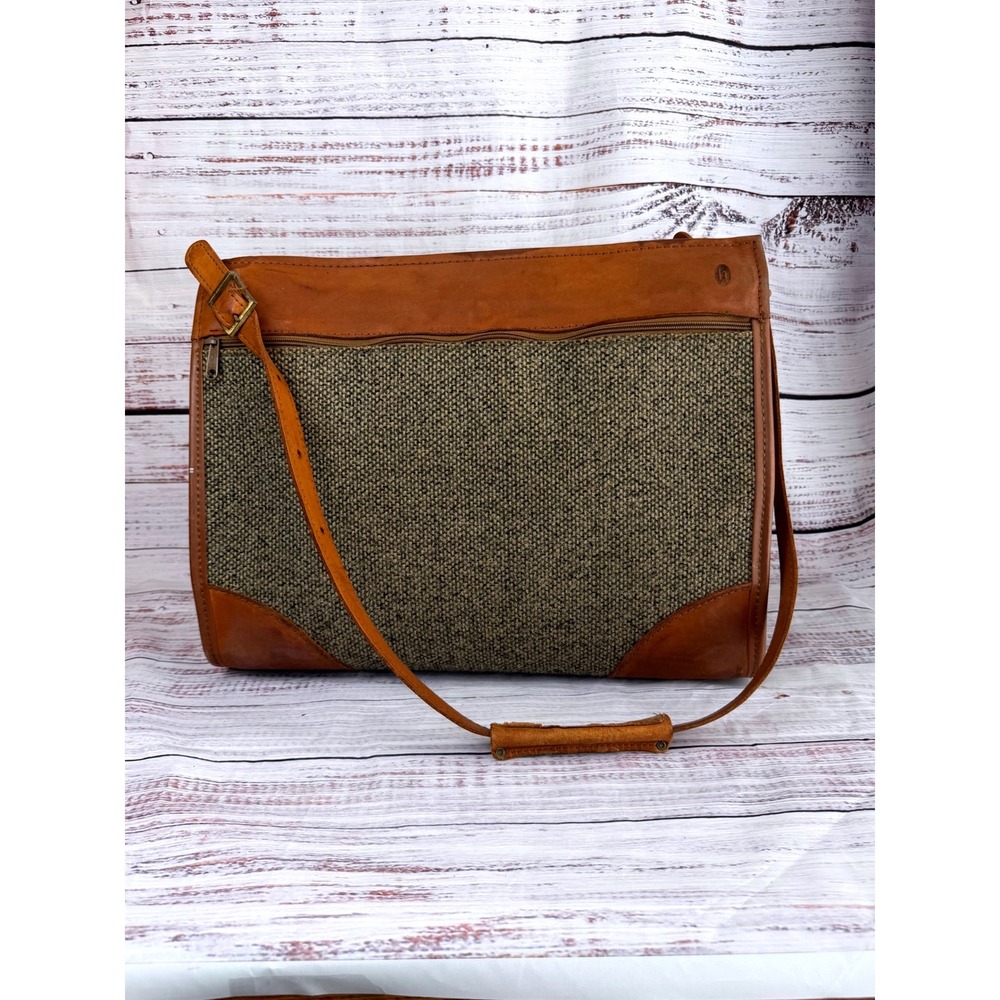 Vintage Hartmann Luggage Tweed and Belting Leather Shoulder Bag Tan Brown